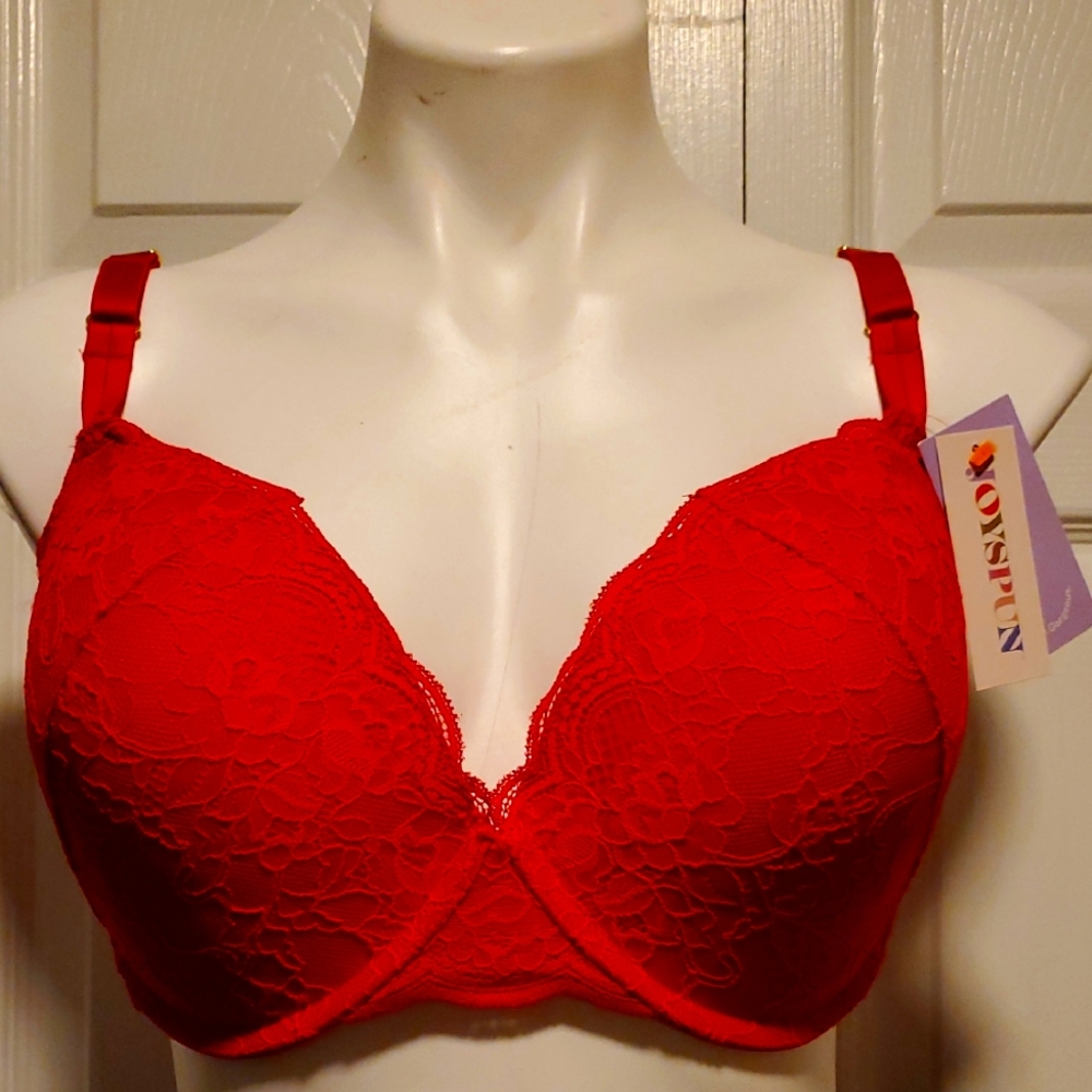 NWT JoySpun Brilliant Red Women's Lace Push Up Wired Bra - Size 36DD